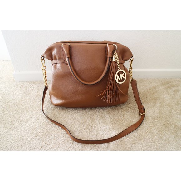 Michael Kors Megan Congac Brown Leather Satchel - Picture 1 of 9